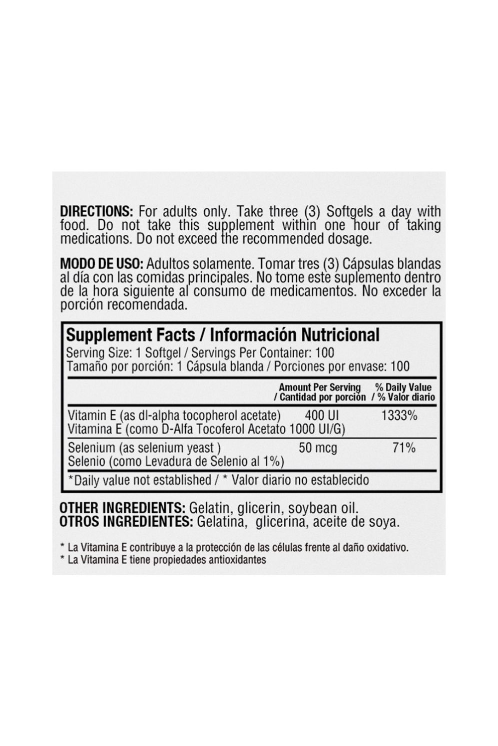 VITAMIN E 400IU W SELEN 100S