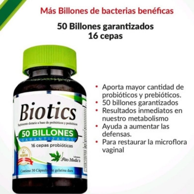 BIOTICS PREBIÓTICOS Y PROBIÓTICOS 30 CAPSULAS - FITO MEDIC’S
