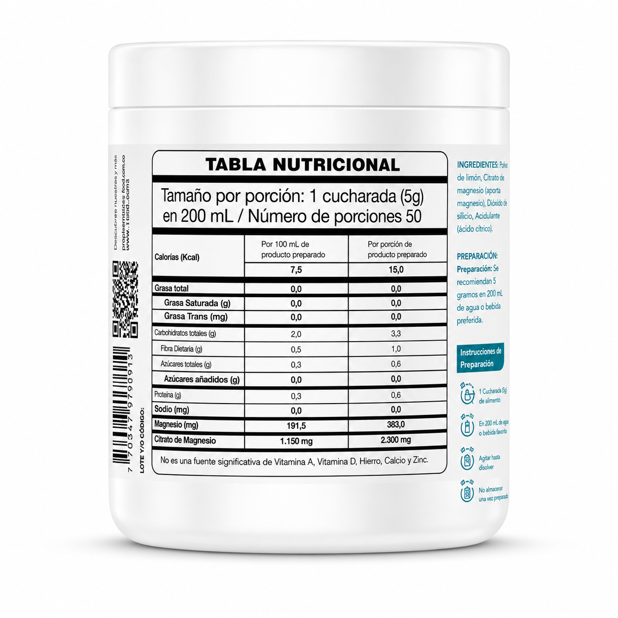 Citrato de Magnesio 2300 mg Essentials 400 g 80 Porciones