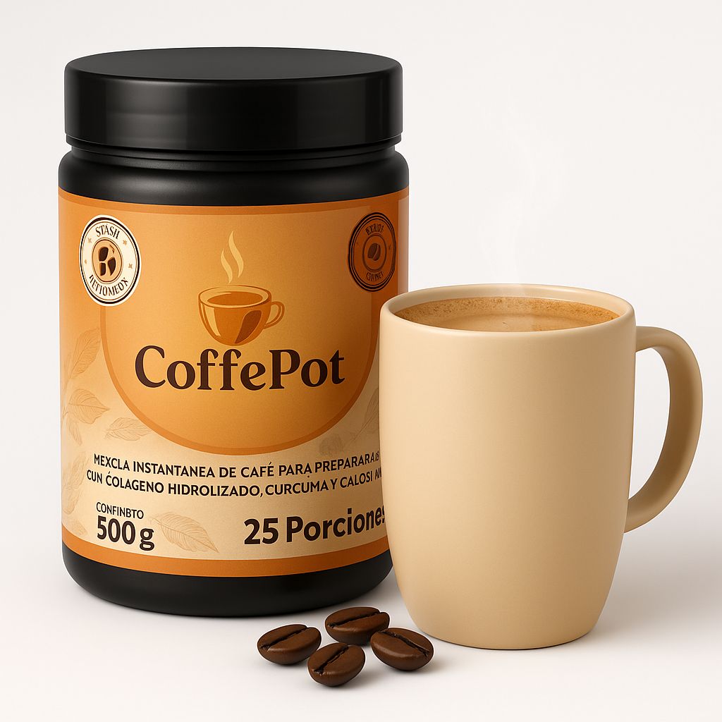 CoffePot – Mezcla Instantánea de Café con Colágeno Hidrolizado, Cúrcuma y Calostro Bovino
