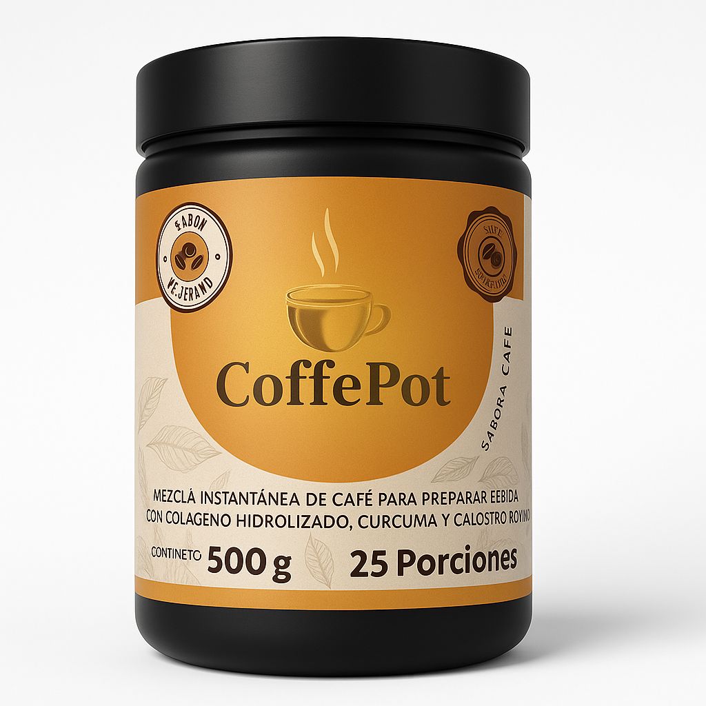 CoffePot – Mezcla Instantánea de Café con Colágeno Hidrolizado, Cúrcuma y Calostro Bovino