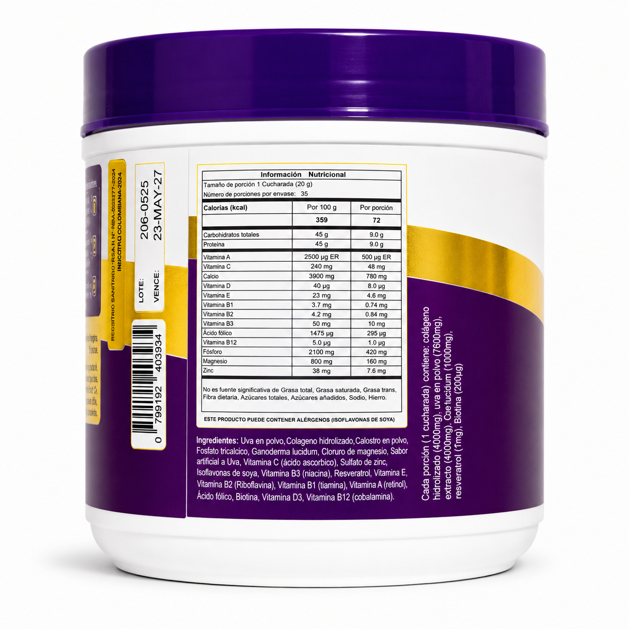 NTVX Resveratrol Uva en Polvo 700 g | Colágeno Hidrolizado, Ganoderma, Biotina y Vitaminas