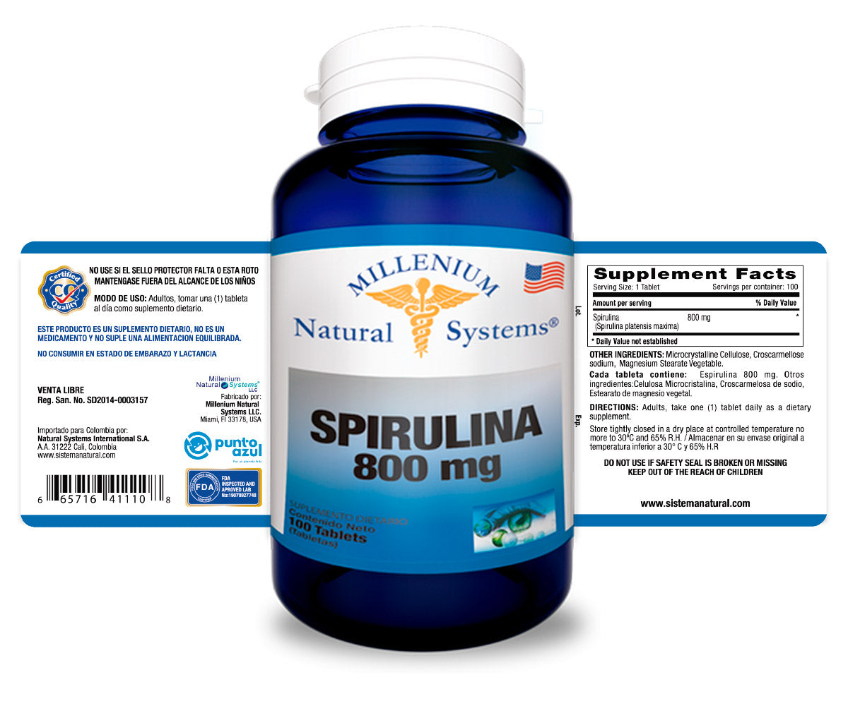 Spirulina 800 mg x 100 Tabletas Natural Systems