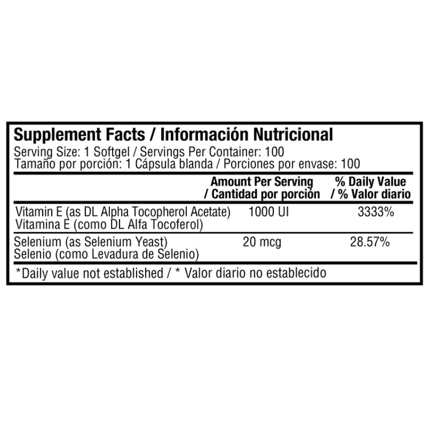 Vitamina E 1000 IU con Selenium 100 Softgels - Healthy America