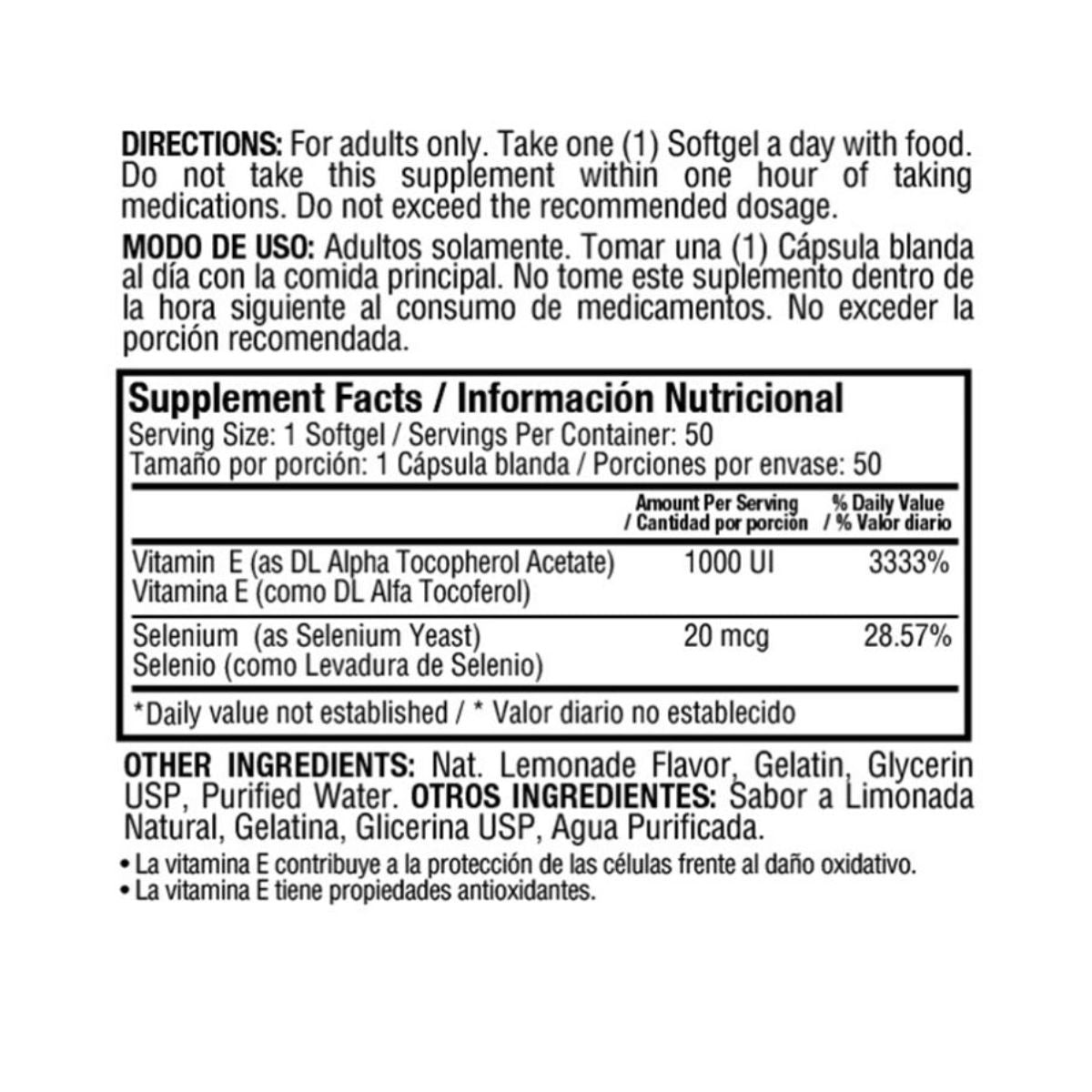 Vitamina E 1000 IU con Selenium 50 Softgels Healthy America