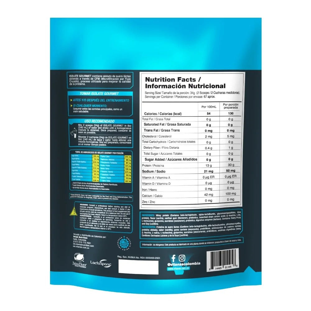 Isolate Gourmet Proteina Aislada x 5 libras - Vitanas