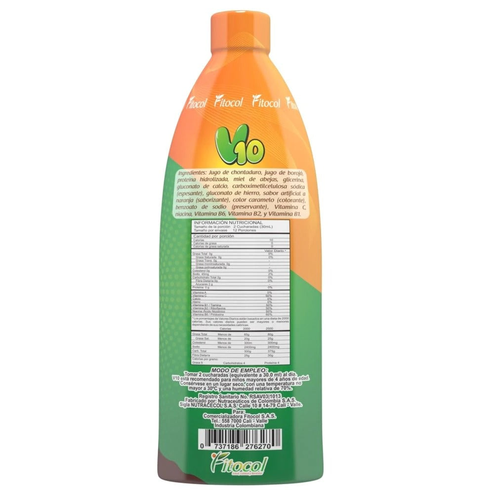 V10 Fitocol – Bebida de Chontaduro y Borojó con Vitaminas y Minerales (360 ml)