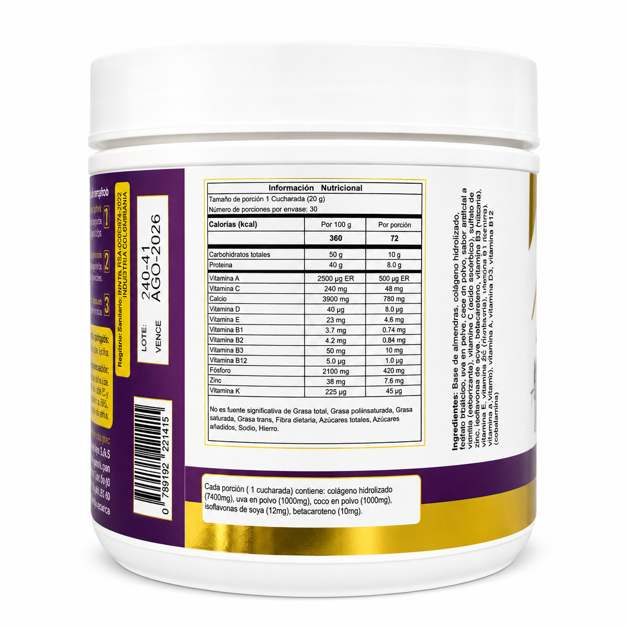 Colágeno Hidrolizado con Isoflavonas de Soya 600 g Nutrivex Sabor Vainilla