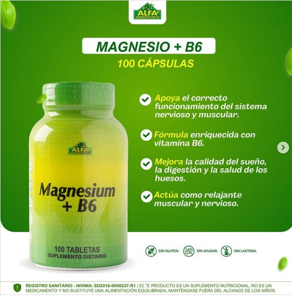 MAGNESIO + B6 *100 TABLETAS - ALFA VITAMINS