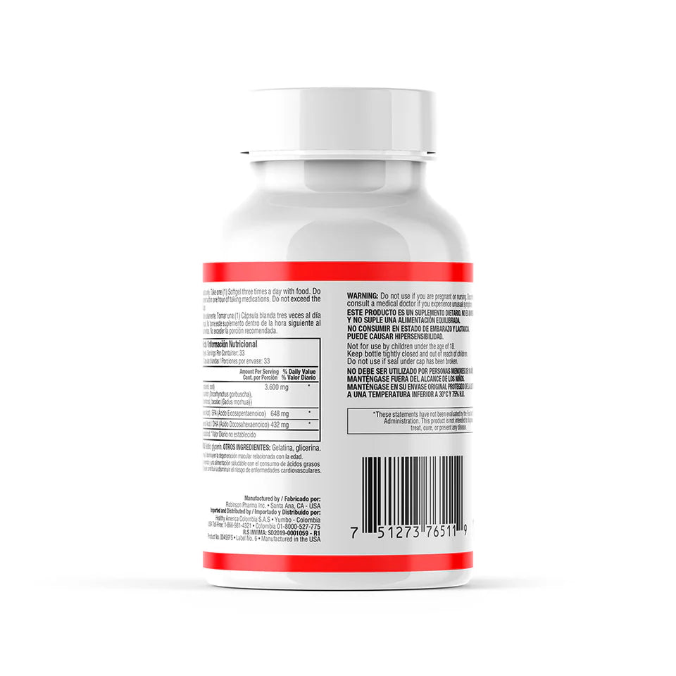 Omega-3 Fish Oil 1200 mg Healthy America x 100 Softgels