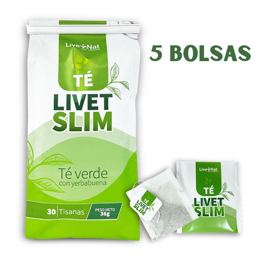 x5 Te Livet Slim 36g Te Verde con Yerbabuena | Live+Nat