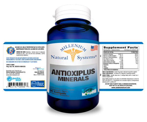Antioxiplus Minerals Millenium Natural Systems | Antioxidantes y Minerales Esenciales – 90 Softgels