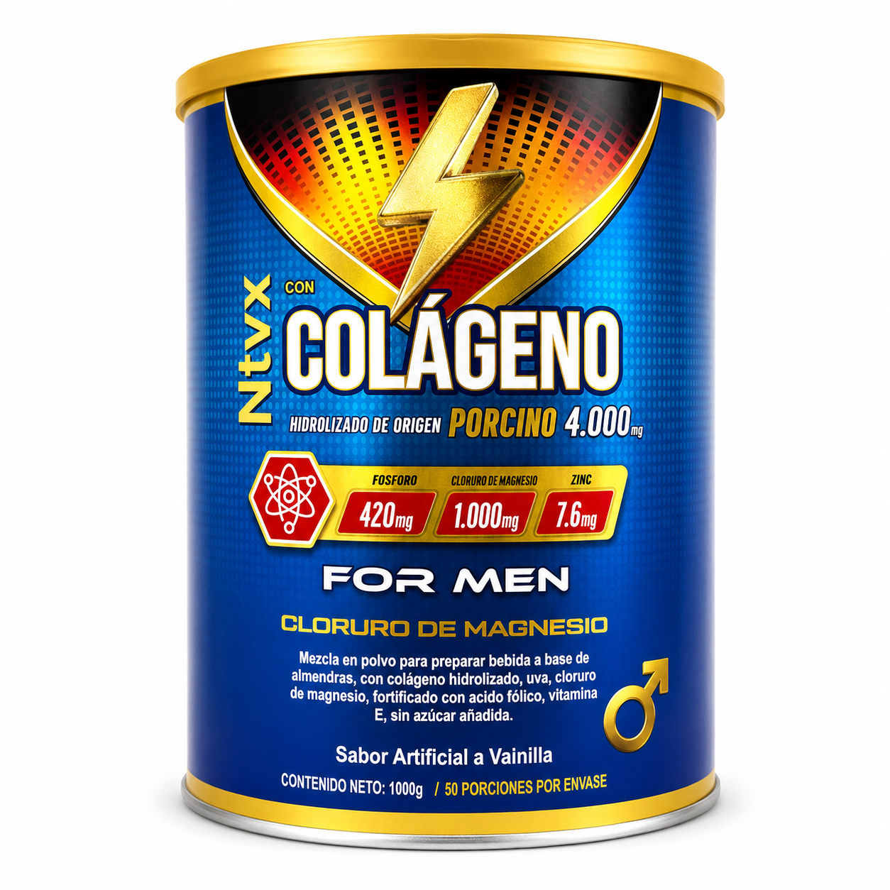 Colágeno Hidrolizado de Origen Porcino 4.000 mg con Cloruro de Magnesio NTVX For Men 1000 g