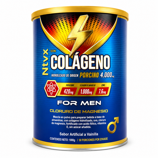 Colágeno Hidrolizado de Origen Porcino 4.000 mg con Cloruro de Magnesio NTVX For Men 1000 g
