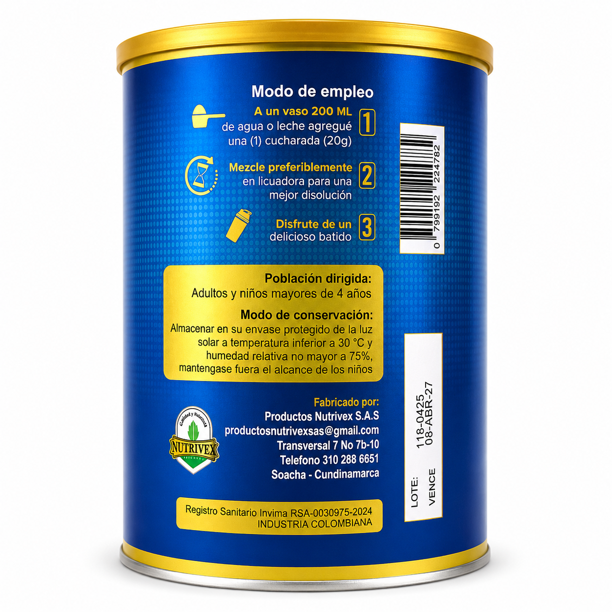 Colágeno Hidrolizado de Origen Porcino 4.000 mg con Cloruro de Magnesio NTVX For Men 1000 g