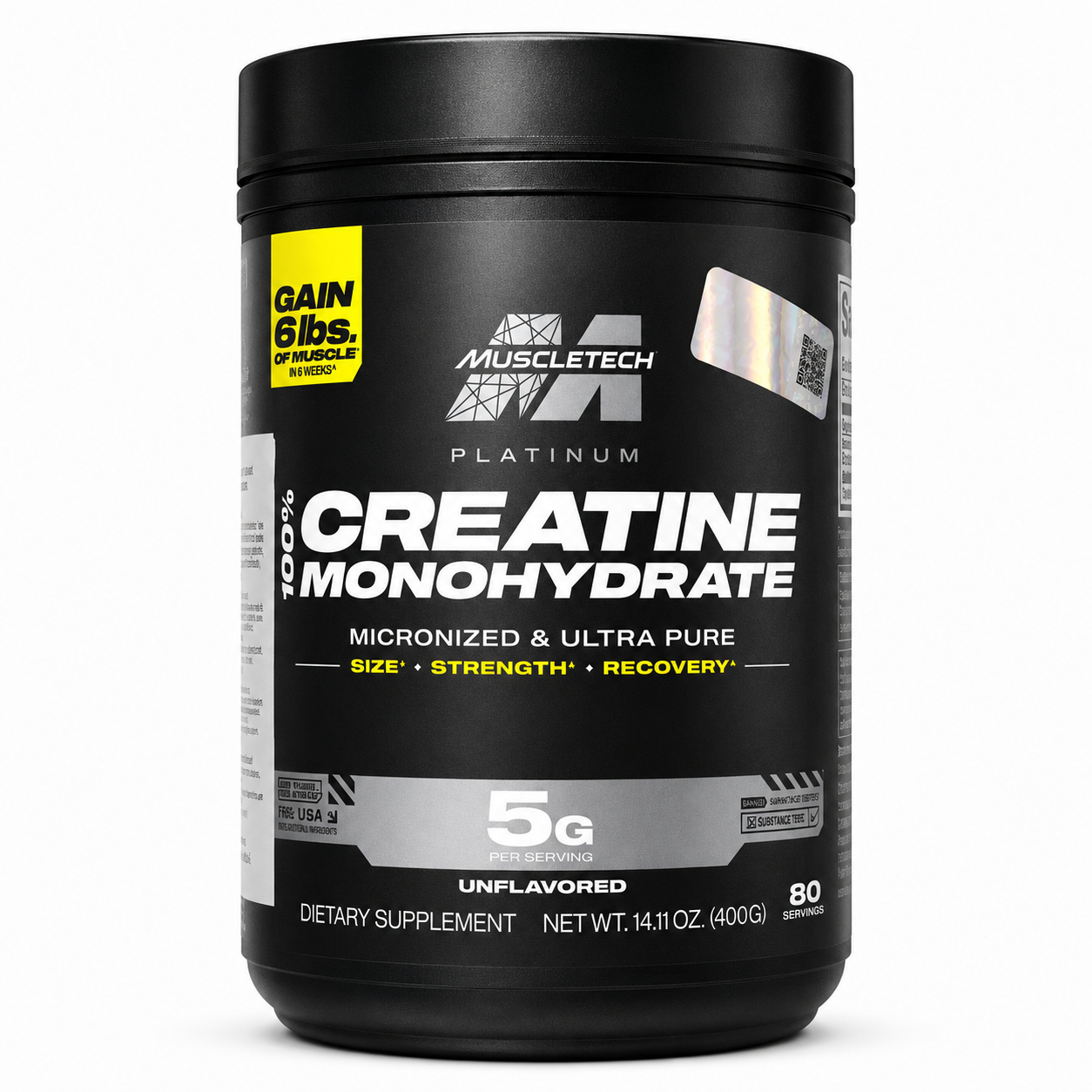 Creatina Monohidratada Micronizada 100% Pura Muscletech Platinum 400 g | 80 Porciones