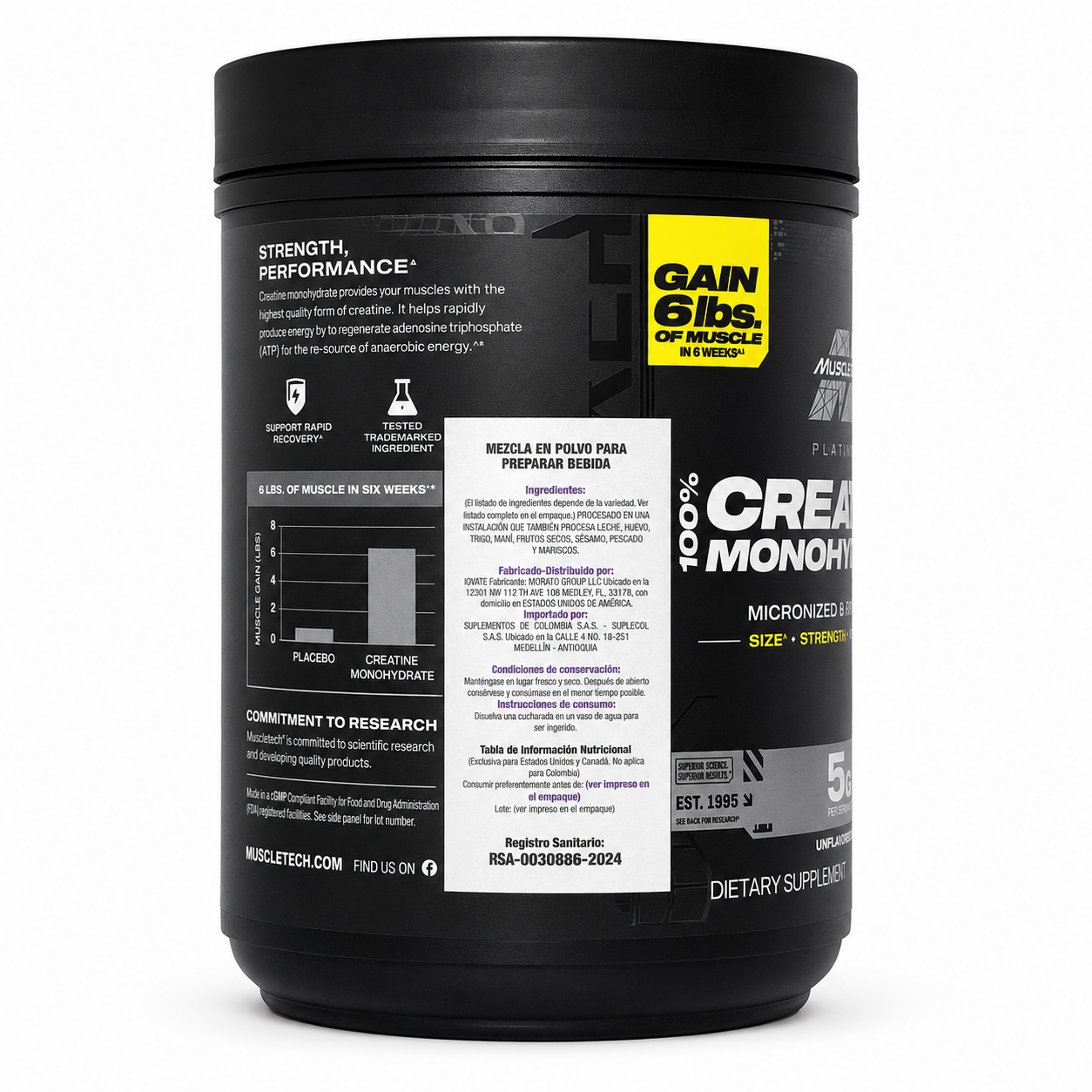 Creatina Monohidratada Micronizada 100% Pura Muscletech Platinum 400 g | 80 Porciones