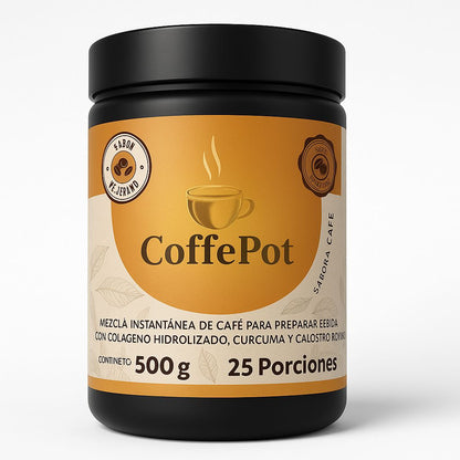 CoffePot – Mezcla Instantánea de Café con Colágeno Hidrolizado, Cúrcuma y Calostro Bovino