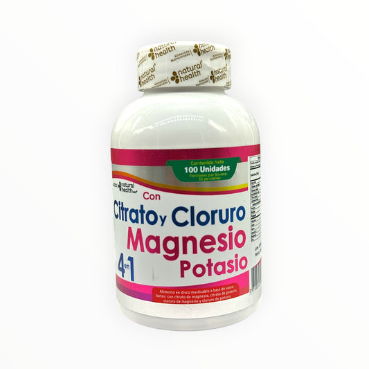 Citrato y Cloruro Magnesio y Potasio 100 Tabletas Natural Health