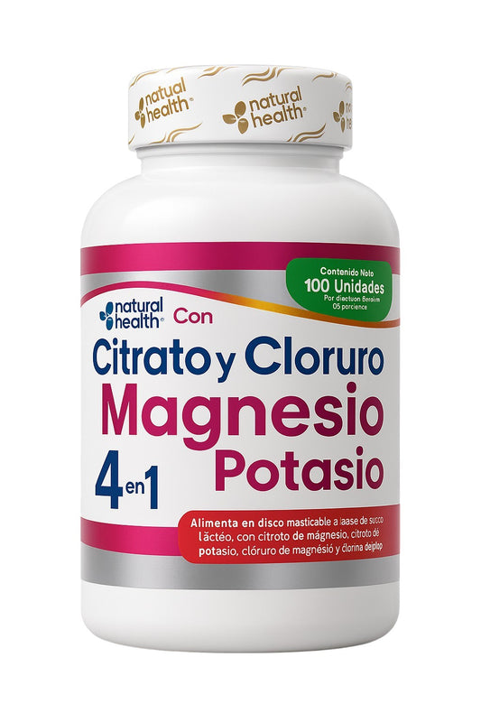 Citrato y Cloruro de Magnesio + Potasio 4 en 1 – 100 Unidades Natural Health