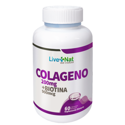 Colágeno Hidrolizado 200mg + Biotina 900mcg 60 Capsulas  Live+nat
