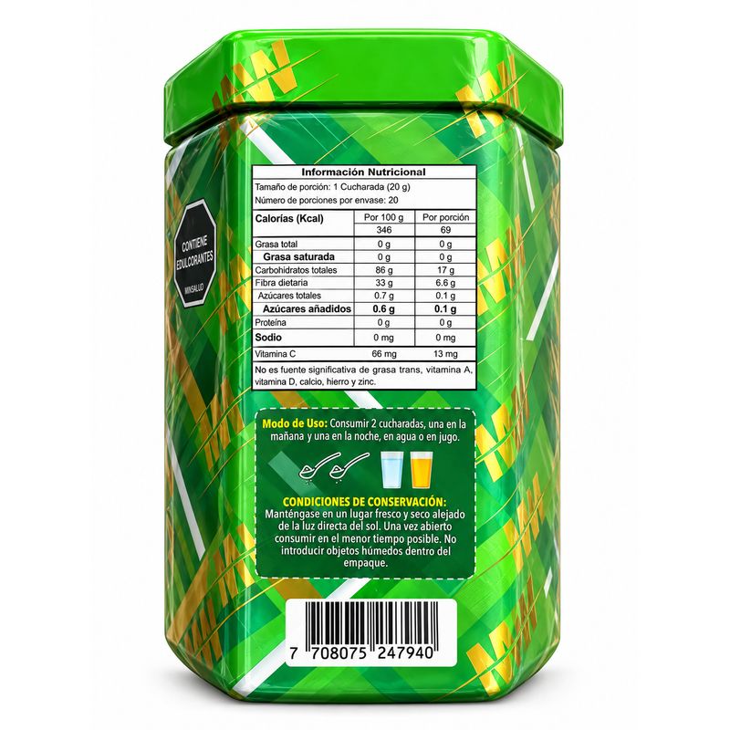 MW Fibra 400 g – Fibra de Linaza con Vitamina C Sabor Manzana