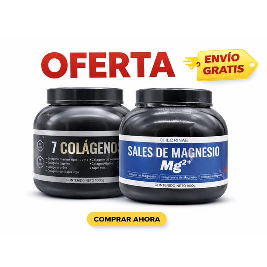 Kit 7 Colágenos 1000g + Sales de Magnesio Mg²⁺ 1000g Pharmezen