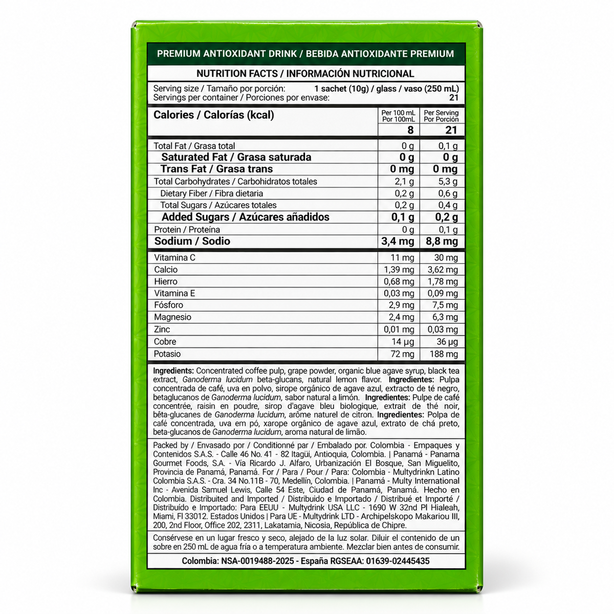 Multydrink Premium Antioxidant Drink Limón – 21 Sachets