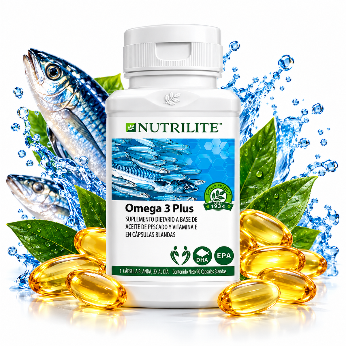 Nutrilite Omega 3 Plus Amway con EPA, DHA y Vitamina E – 90 Cápsulas