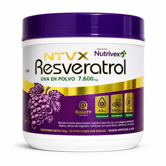 NTVX Resveratrol Uva en Polvo 700 g | Colágeno Hidrolizado, Ganoderma, Biotina y Vitaminas