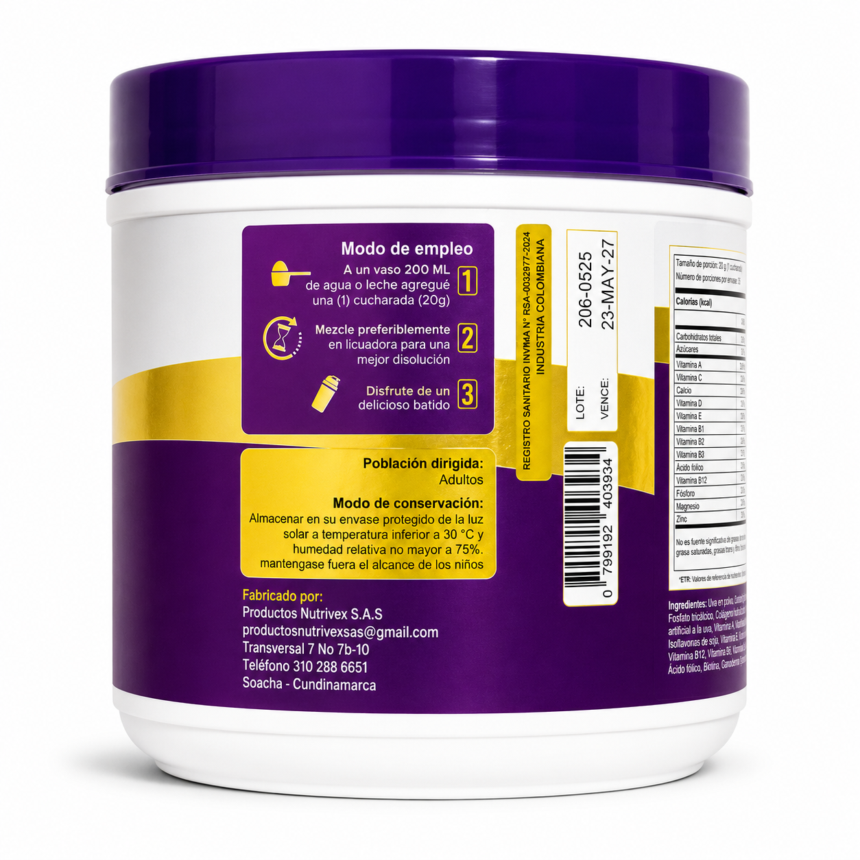 NTVX Resveratrol Uva en Polvo 700 g | Colágeno Hidrolizado, Ganoderma, Biotina y Vitaminas