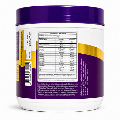 NTVX Resveratrol Uva en Polvo 700 g | Colágeno Hidrolizado, Ganoderma, Biotina y Vitaminas