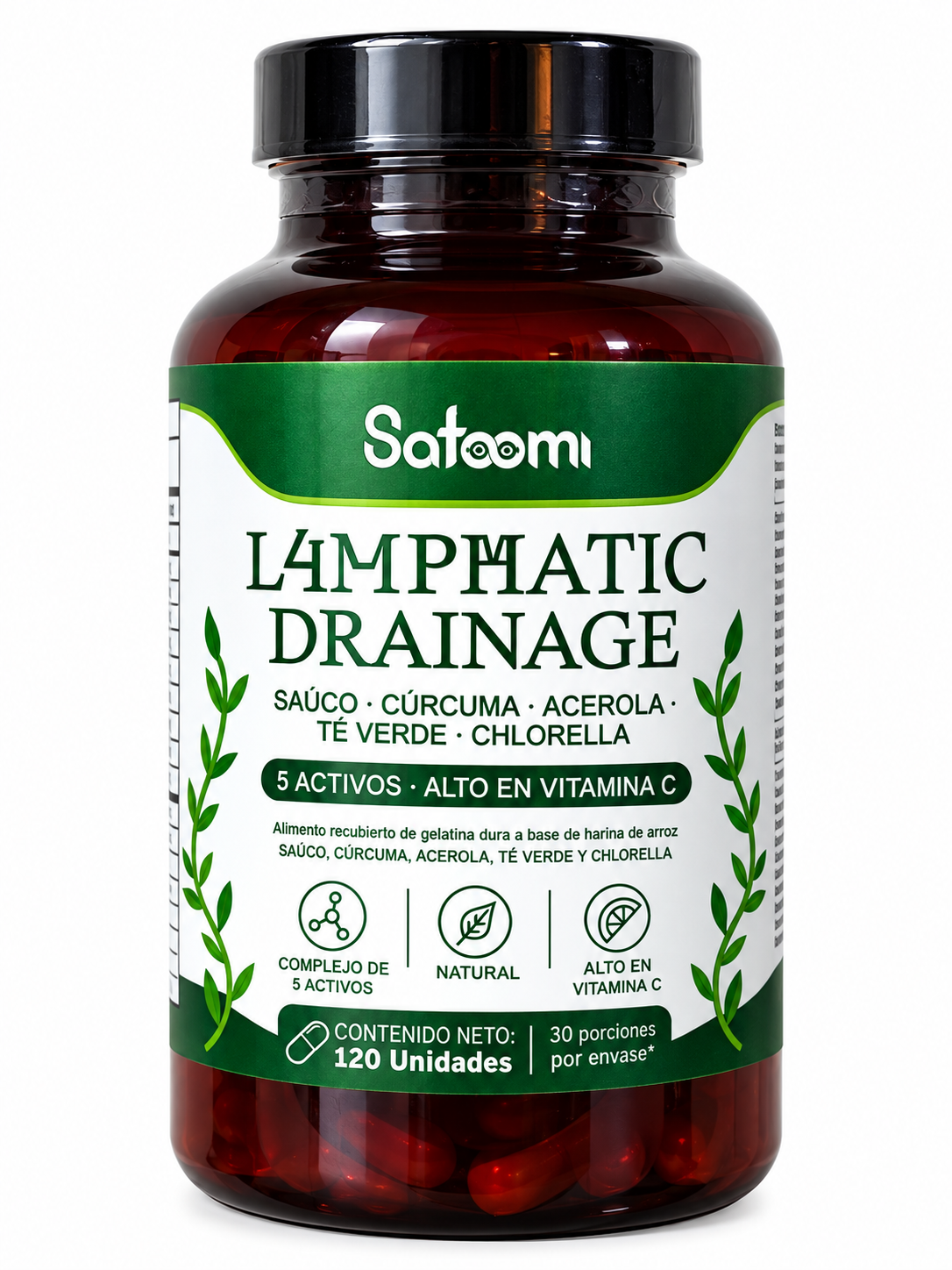 Satoomi L4mphatic Drainage con Chlorella, Saúco y Cúrcuma – 120 Cápsulas