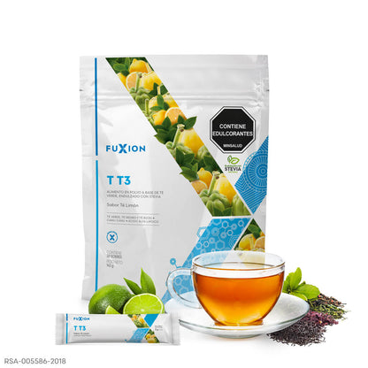 Fuxion T T3 – Té Verde, Negro y Rojo con Camu Camu y Cromo | Sabor Té Limón (28 sobres – 140 g)