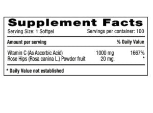 Vitamin C 1000 mg Rose Hips x 100 Softgels