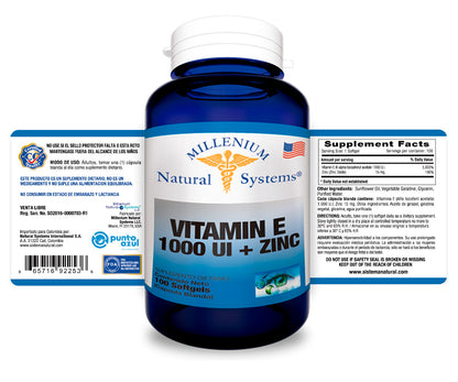 Vitamin E 1000 UI + Zinc x 100 Softgels