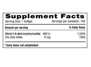 Vitamin E 400 UI + Zinc x 100 Softgels