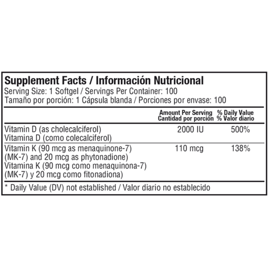 Vitamin d3 + k2 100 softgels | Healthy america