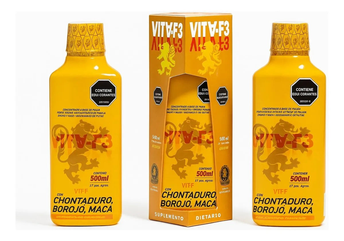VITA-F3 con Chontaduro, Borojó, Maca y Vitaminas B1, B2, B3, B6 – 500 ml