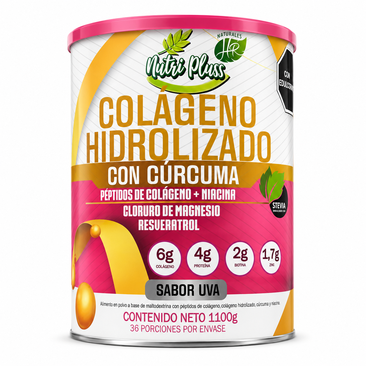 Colágeno Hidrolizado con Cúrcuma Nutri Pluss Sabor Uva 1100 g