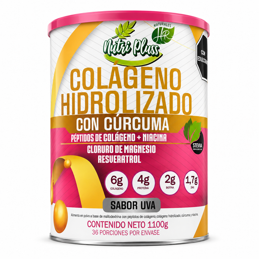 Colágeno Hidrolizado con Cúrcuma Nutri Pluss Sabor Uva 1100 g