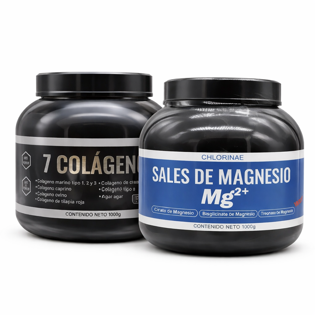 Kit 7 Colágenos 1000g + Sales de Magnesio Mg²⁺ 1000g Pharmezen