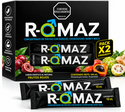 R-QMAZ – Concentrado de Frutas (Borojó, Chontaduro, Noni y Maca) 16 porciones de 10 mL