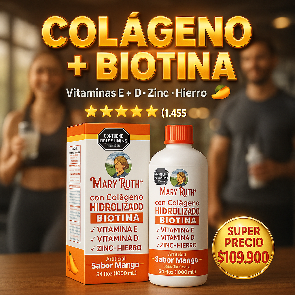 Mary Ruth – Colágeno Hidrolizado con Biotina y Vitaminas 1000 mL (Sabor Mango) (Promocion x 3 Und)