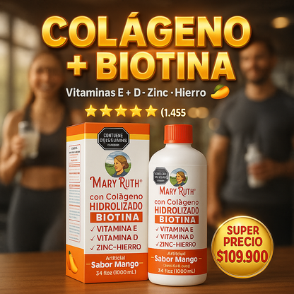 Mary Ruth – Colágeno Hidrolizado con Biotina y Vitaminas 1000 mL (Sabor Mango) (Promocion x 3 Und)