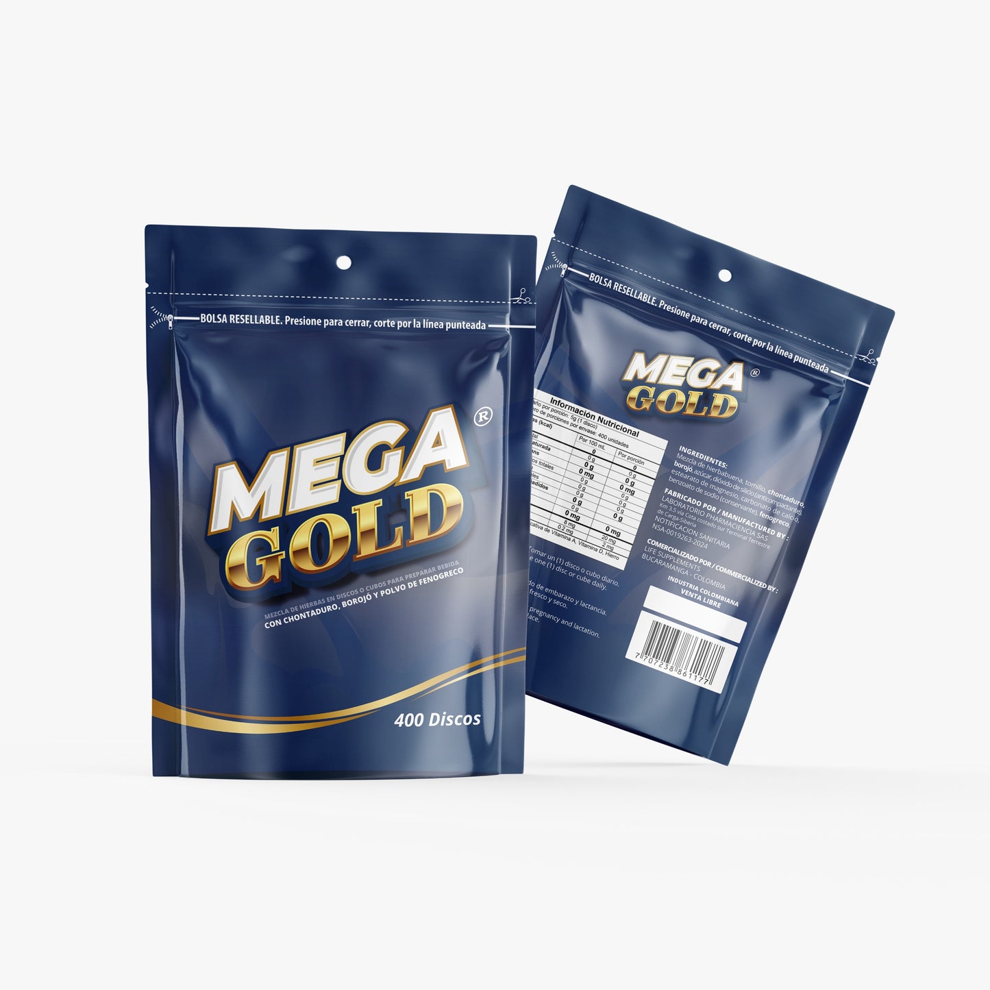 Mega Gold Discos con Chontaduro, Borojó y Fenogreco x 400