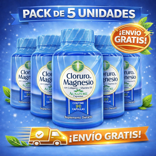 Cloruro de Magnesio con Colágeno y Vitamina D3 ALNATURE 90 Cápsulas (Pack 5 Und)