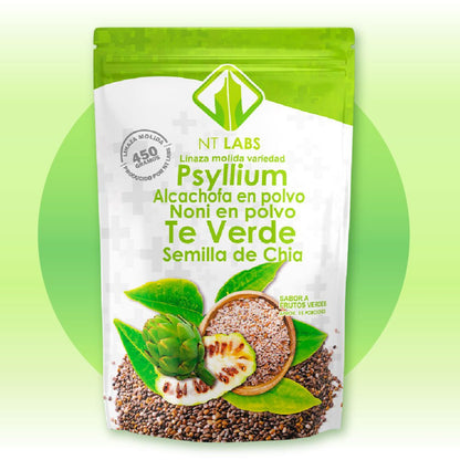 NT Labs  Linaza + Psyllium + Alcachofa + Noni + Te Verde + Semillas De Chia 450gr